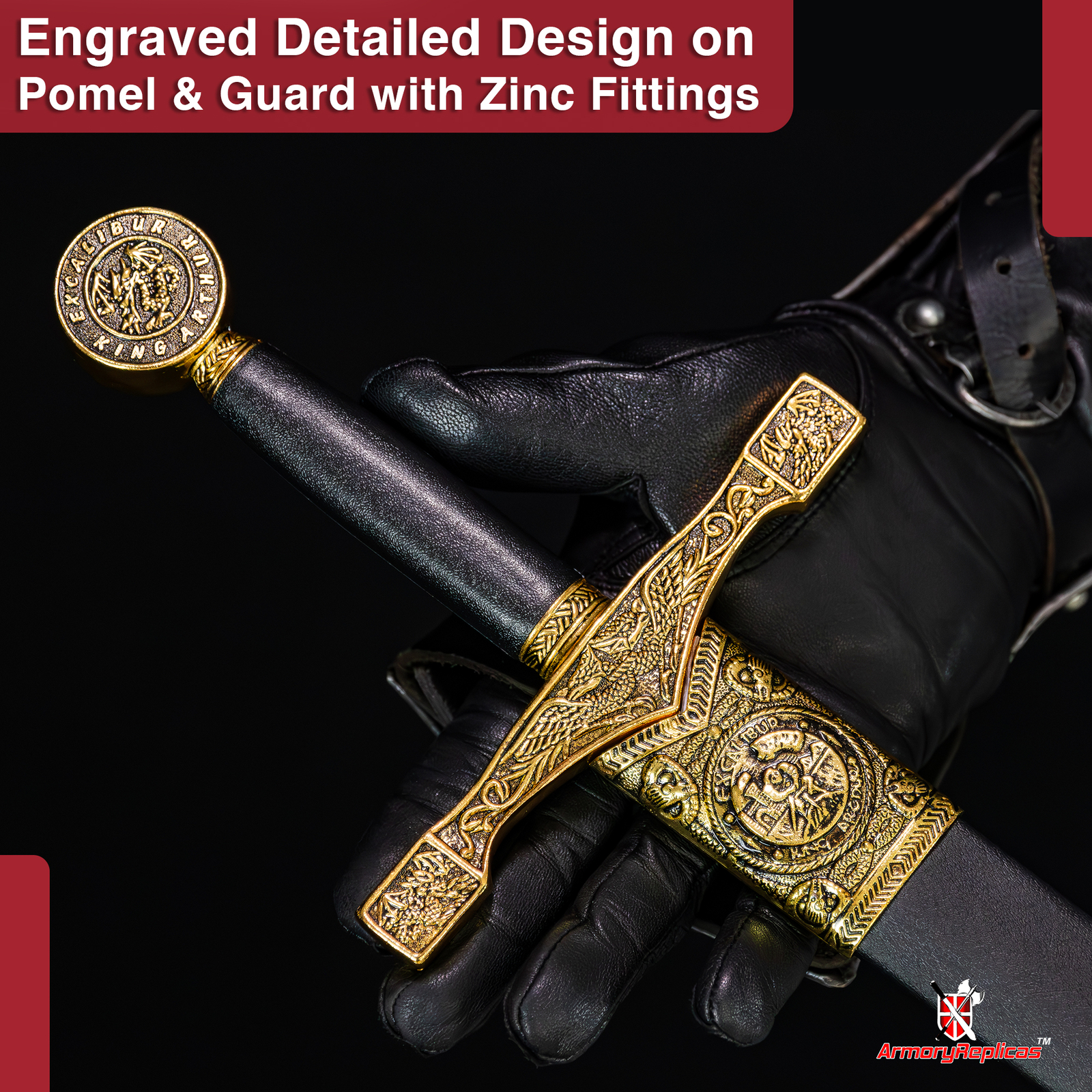 King Arthur Excalibur Longsword - Replica Medieval Knights Sword Gold-Anodized