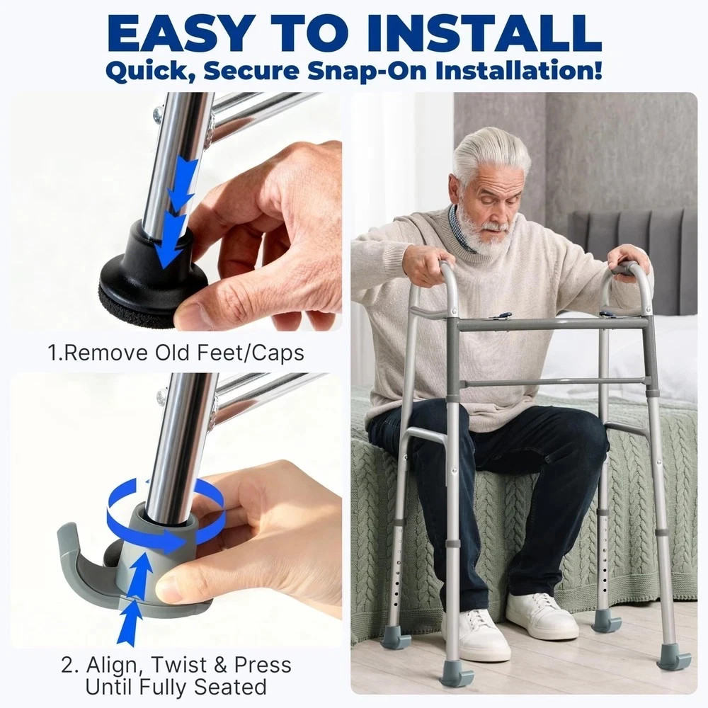 Walker Ski Glides Folding Walker Feet Skids Sliders 4 Pack Gray