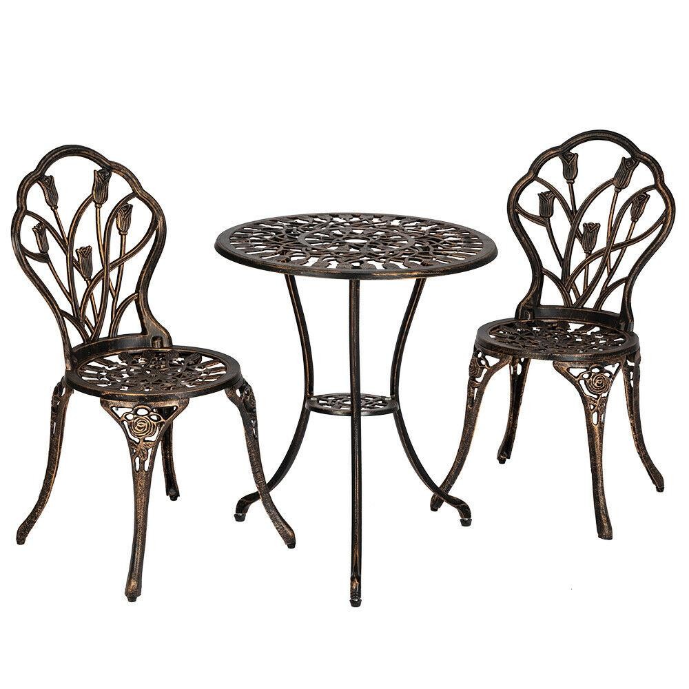 3pc Patio Bistro Dining Furniture Set Outdoor Garden Iron Table Chair Bronze US