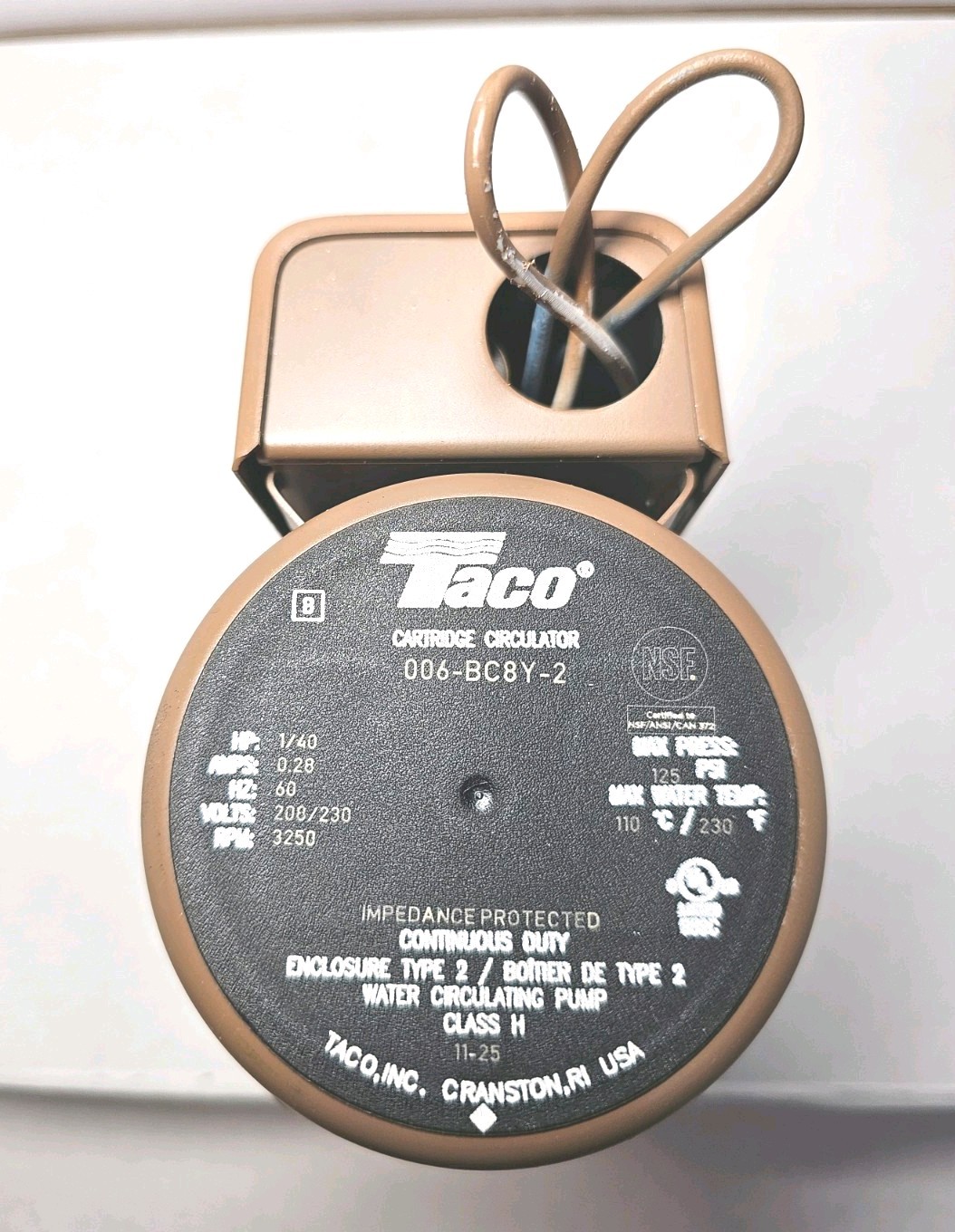 Taco 006-BC8Y-2 Hvac Circulating Pump, 1/40 Hp, 230, 1 Phase, Sweat Connection