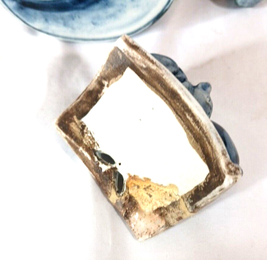 Antique Chinese Blue White Porcelain Mouse Incense Burner Box Signed REPAIR