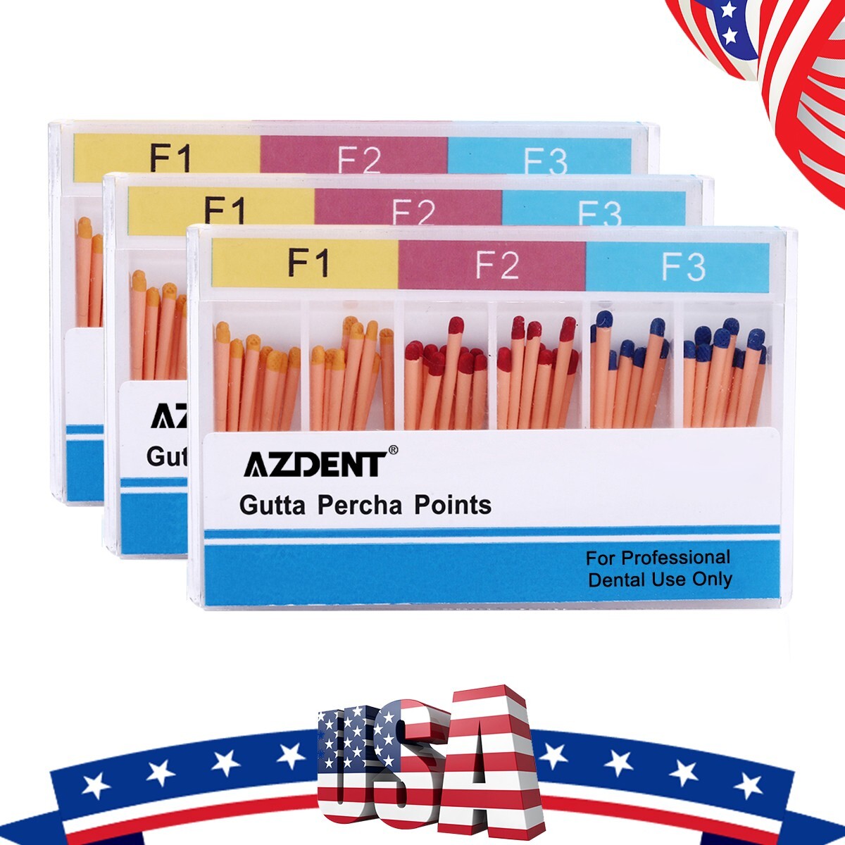 AZDENT Dental Endodontic Gutta Percha Points Endo Root Canal GP F1.F2.F3