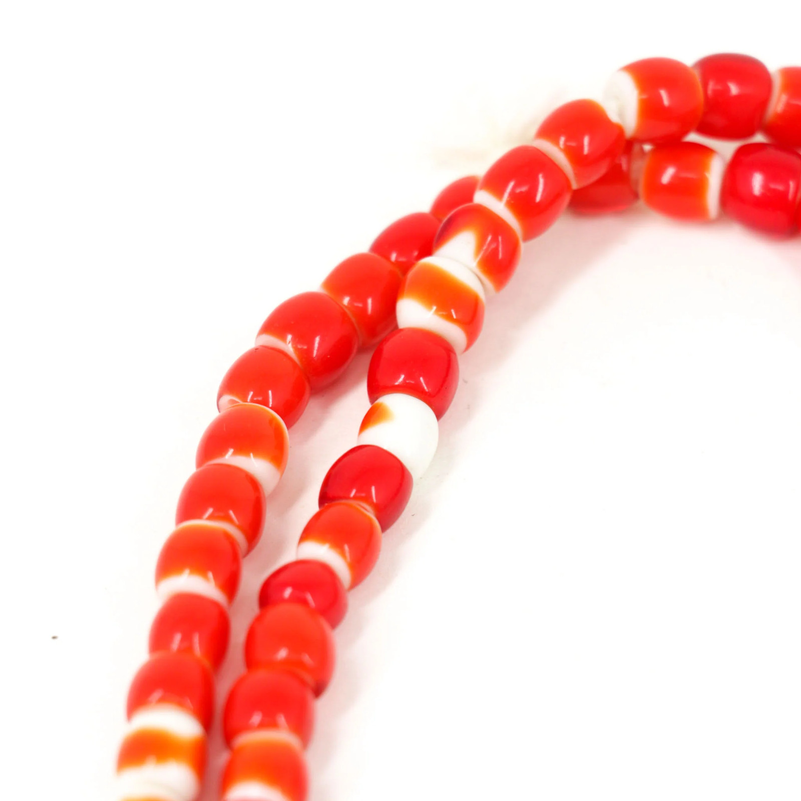 Red White Heart Venetian Trade Beads 30 Inch 6-8mm