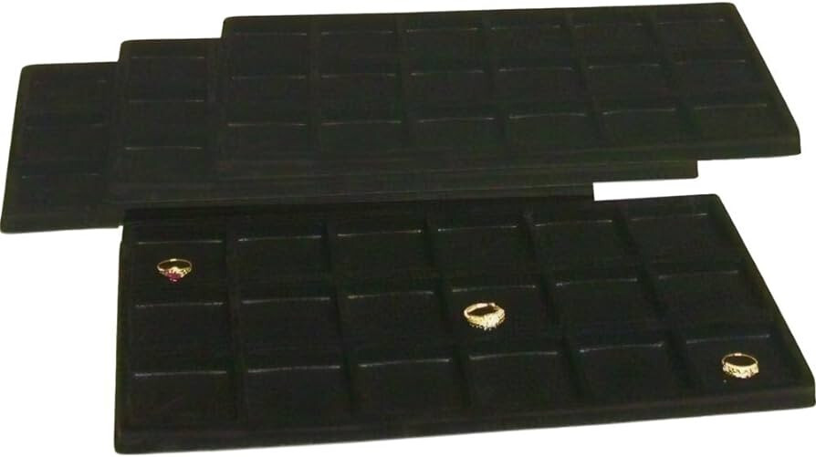 4 Black Flocked 18 Compartment Display Tray Inserts