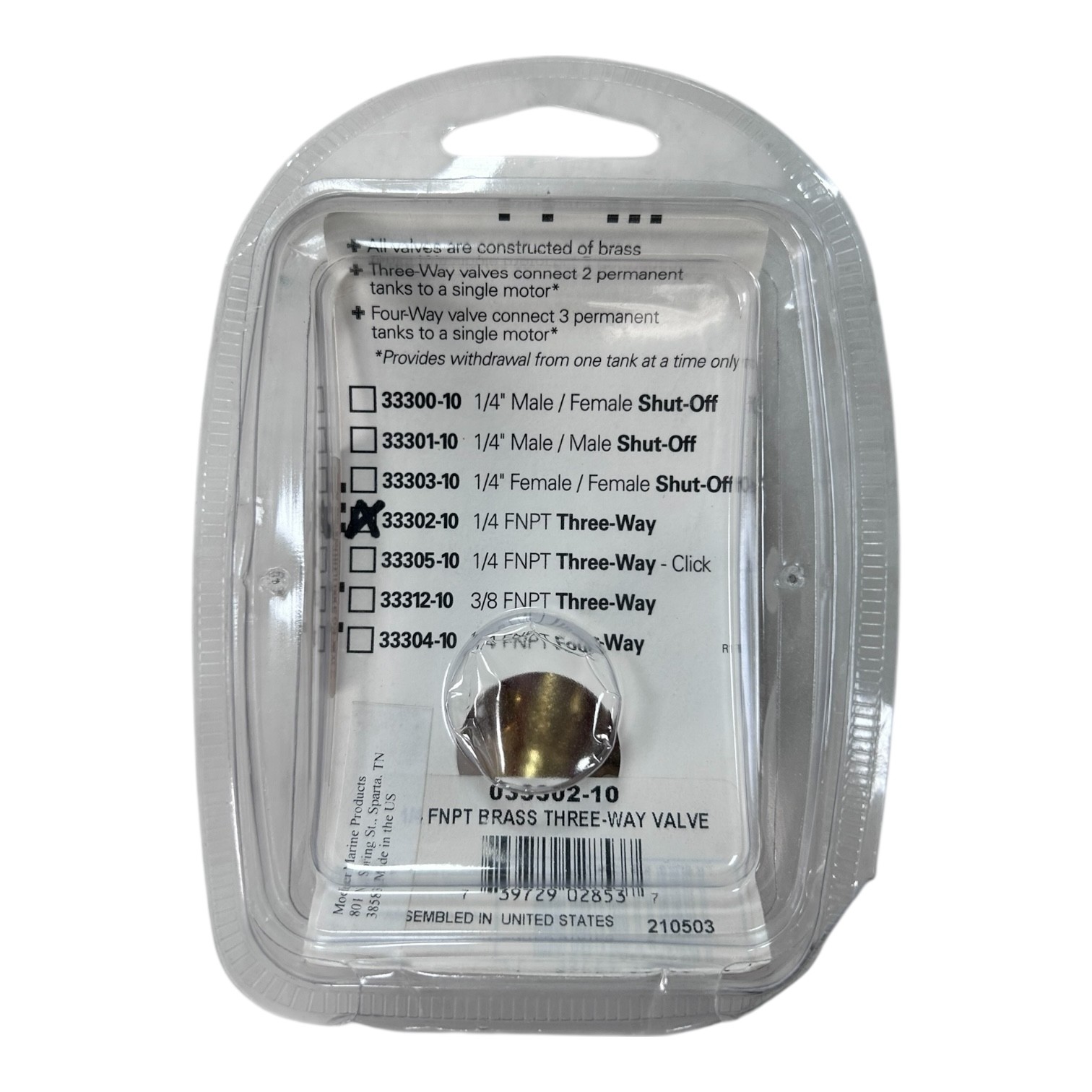 Moeller 033302-10, Marine Three Way Brass Valve 1/4'' Female NPT