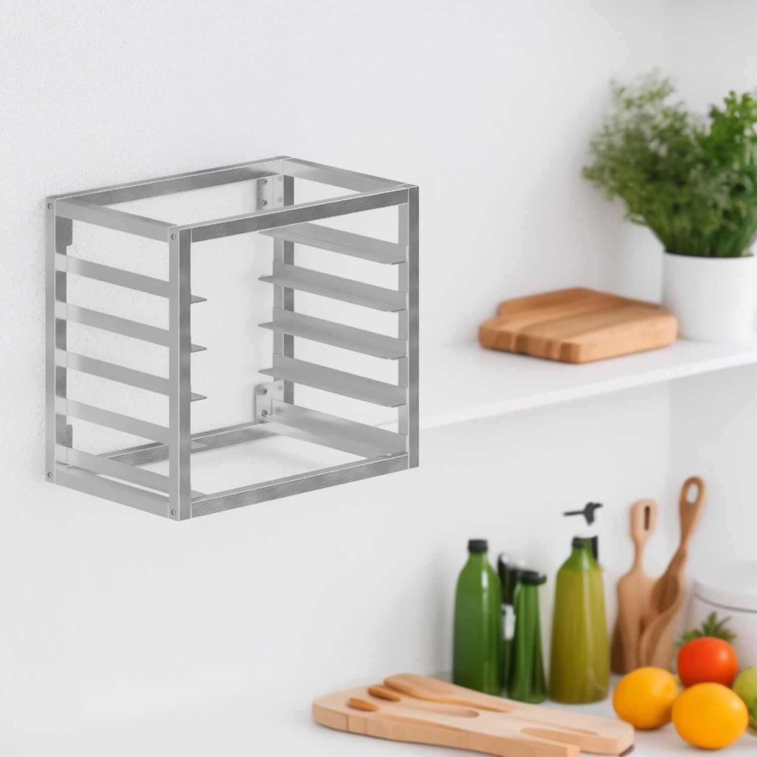 NSF Aluminum Wall Mounted Sheet Bun Pan Rack Holds 5 Half Size Sheet Pans