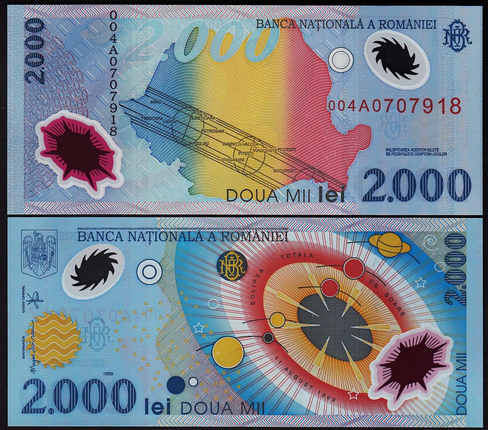 Romania 2000 Lei 1999, UNC, 10 Pcs LOT, Consecutive, POLYMER, P-111