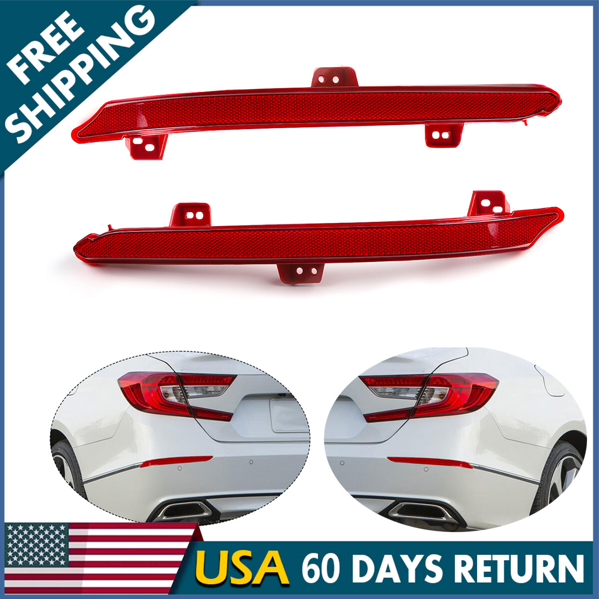 For 2018-2022 Honda Accord Rear Bumper Reflector Light Tail Lamp Case Left&Right