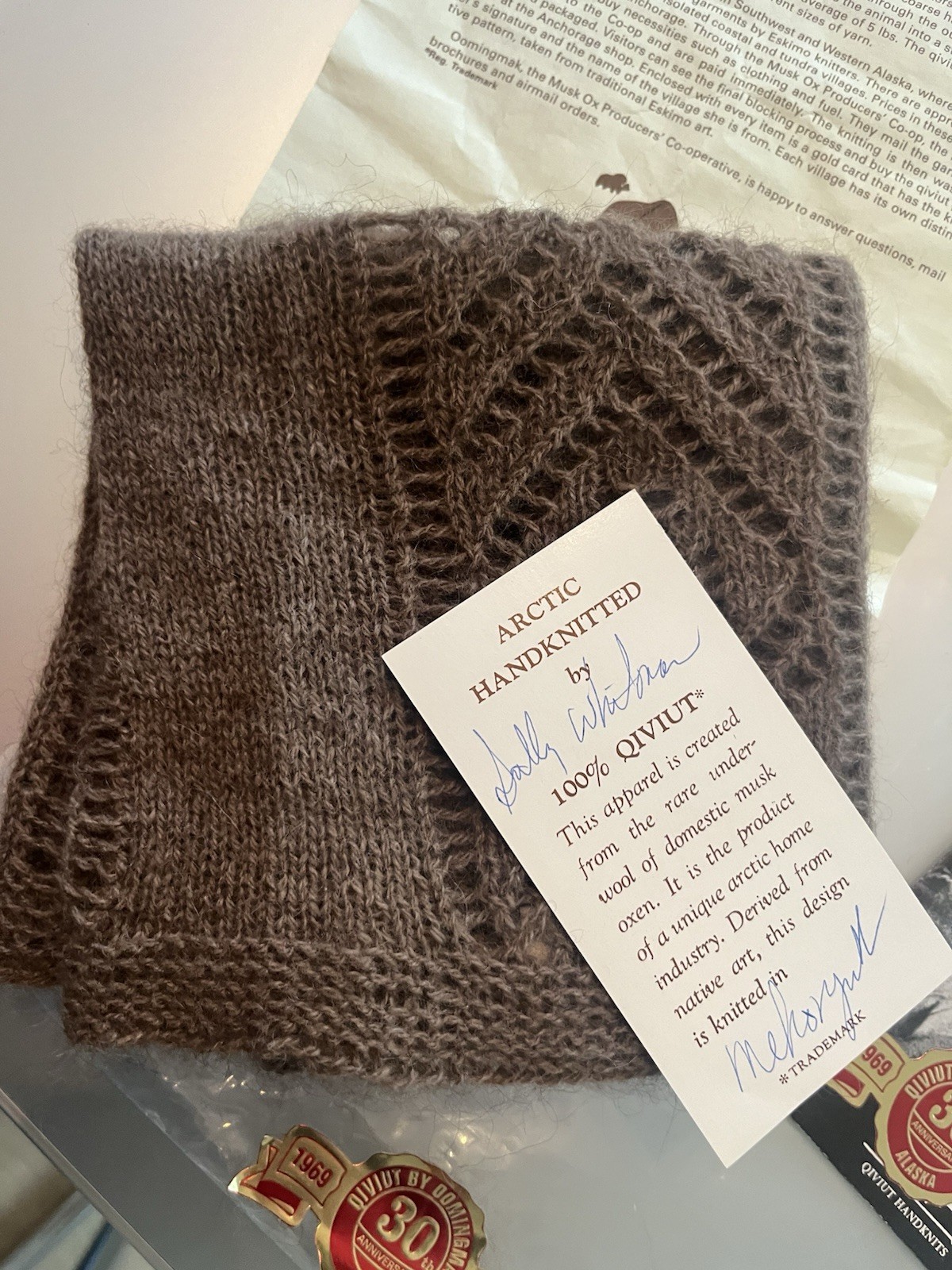 Authentic Qiviuk 100% Musk Ox Oomingmak Eskimo Smoke Ring Handknit Alaskan