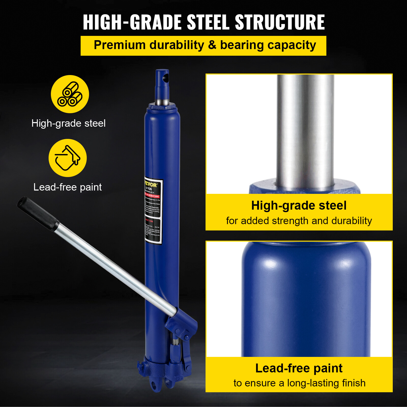 VEVOR 8-Ton Hydraulic Long Ram Jack Manual Single Pump Engine Lift Cherry Picker