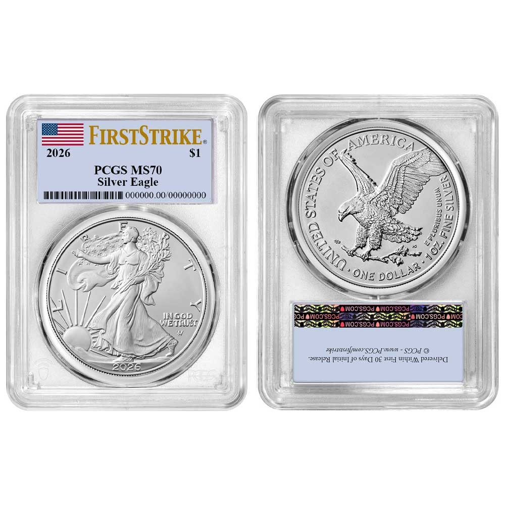 Presale - 2026 $1 1-oz American Silver Eagle PCGS MS70 FS Flag Label