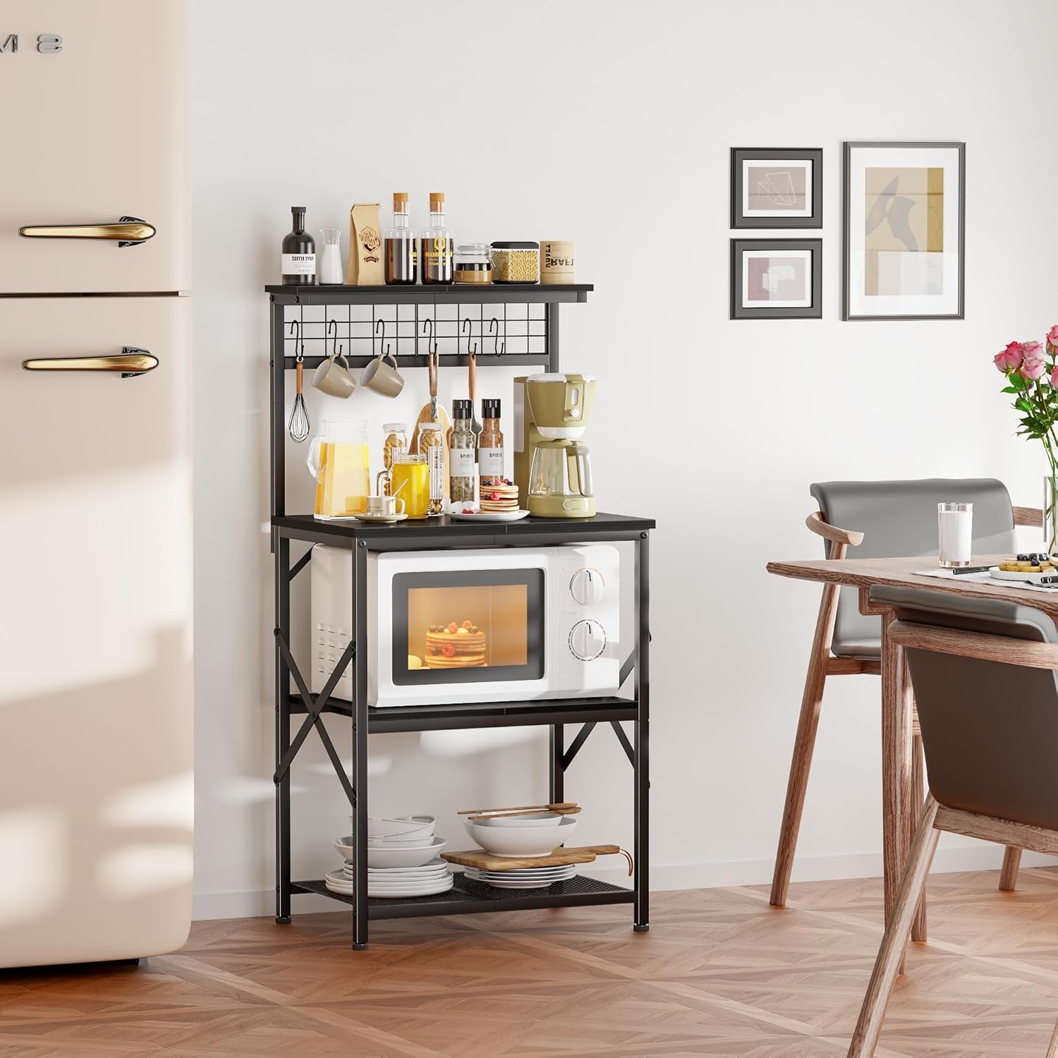 Kitchen Bakers Rack with Hutch,Coffee Stand with Storage 4 Tiers