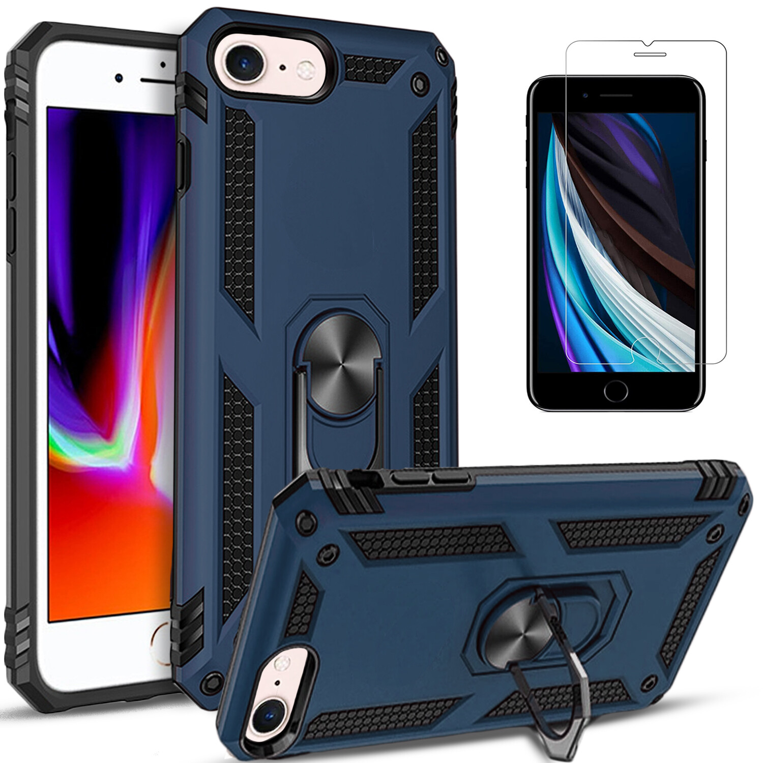 For iPod Touch 5th 6th 7th Gen Case, Kickstand Cover + Tempered Glass Protector