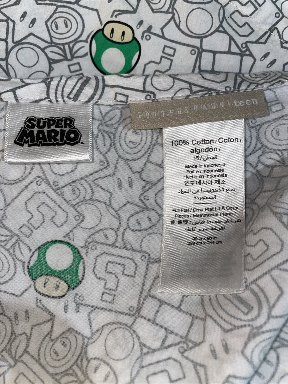 Pottery Barn teen Super Mario™ Power-Up Glow-in-the-Dark Sheet Set Full Nice