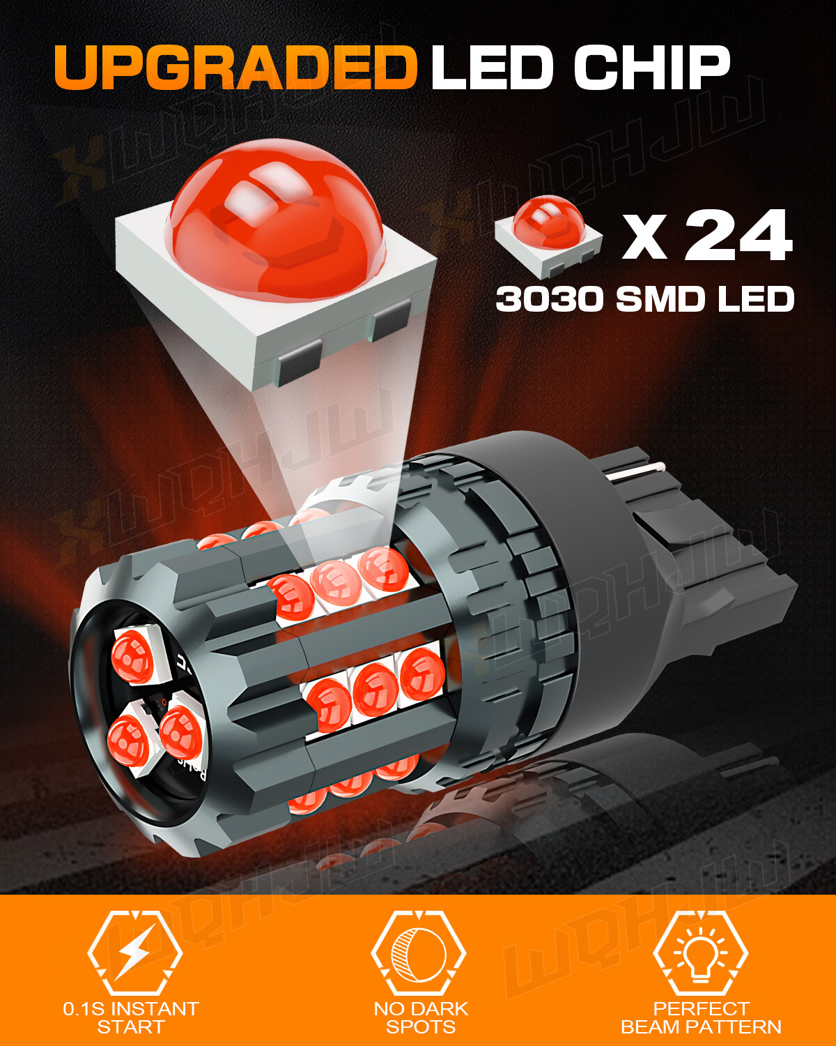 2PCS 7443 7440 LED Strobe Flash Blinking Brake Stop Tail Parking Light Bulbs Red