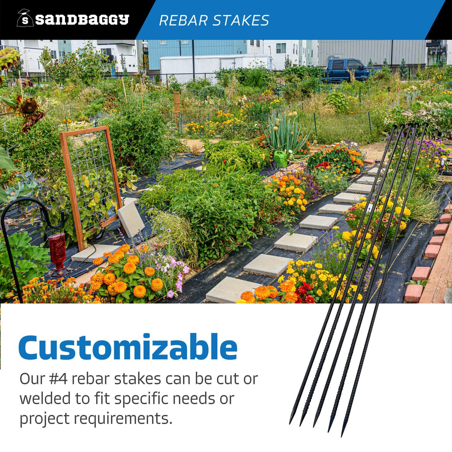 Sandbaggy 72" Steel Rebar Stakes with Nail Head - Garden Stakes (#4 Rebar)