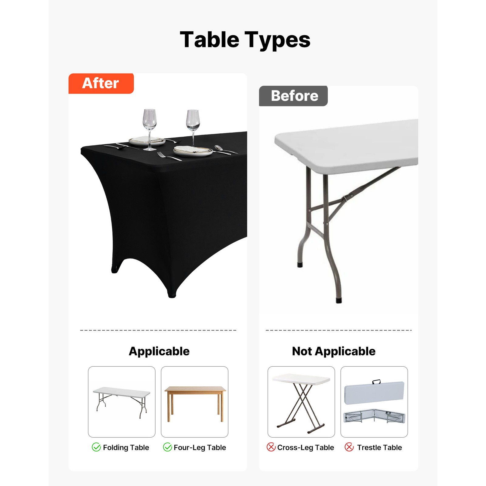 Uimoso 10 Pack Stretch Spandex Table Covers for 6FT Tables - Black