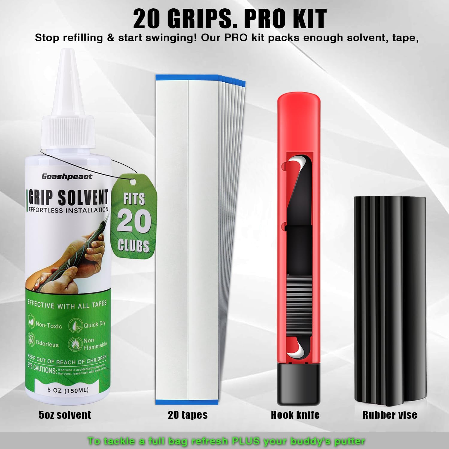 Grip Repair Kit for Regripping Golf Club Tapes, Solvent, Hook Blade,Clam
