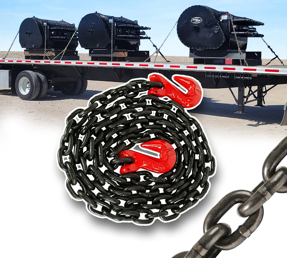 2 Pack G80 High Grade Transportation Chain w/ Grab Hooks - 3/8" x 16', 7100 l...