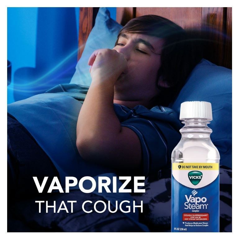 Vicks VapoSteam Medicated Liquid with Camphor, a Cough Suppressant, 8 Oz – VapoS