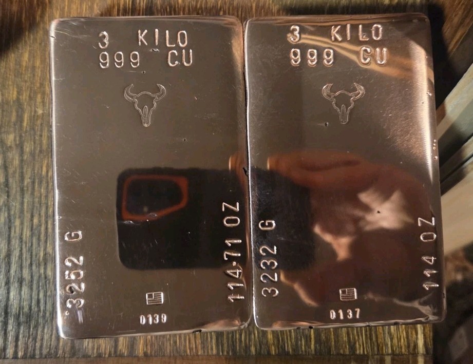 3 Kilo Hand Poured Solid Copper Bullion Bar .999 Pure Fine Copper 3 Kg Ingot