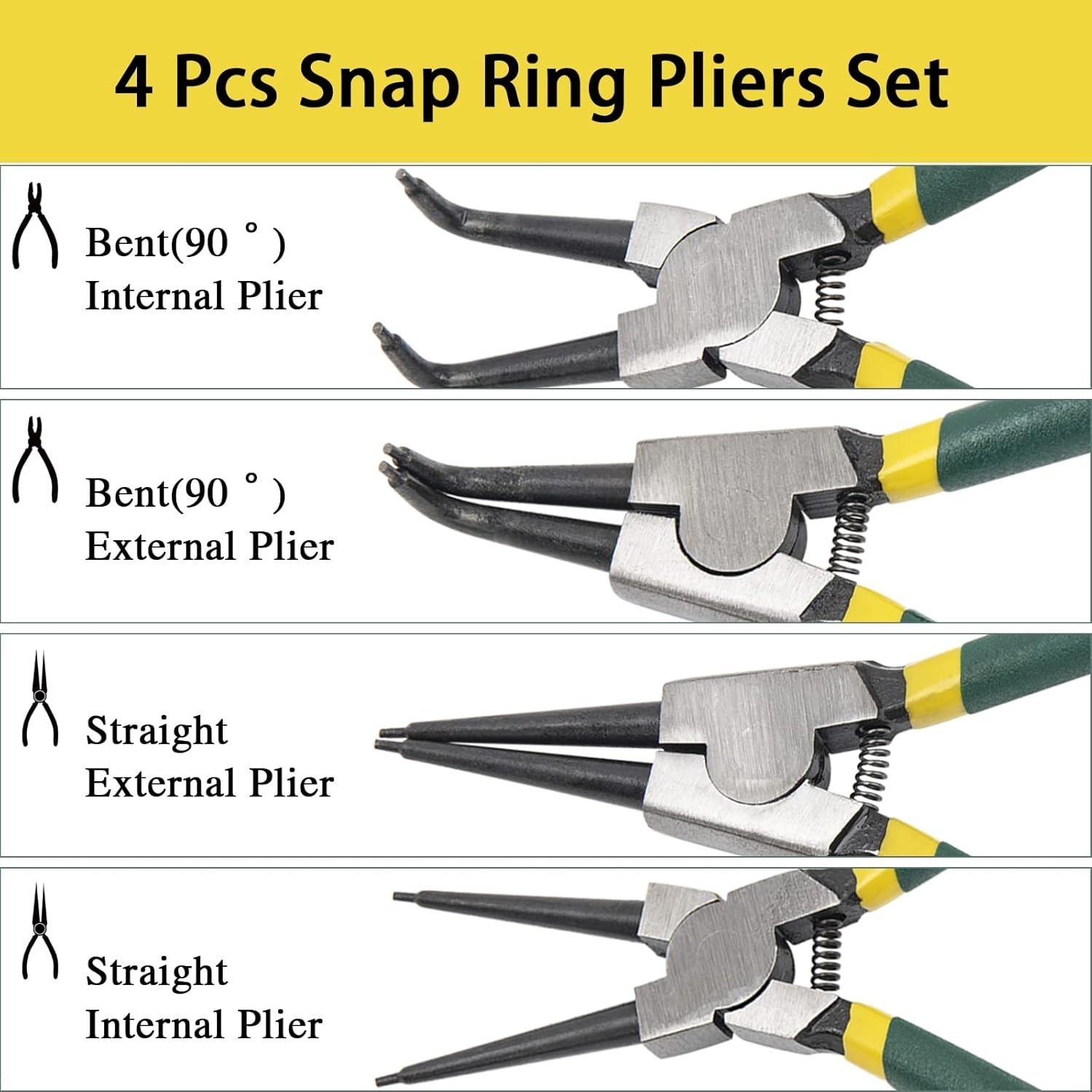 4Pcs 7" Internal/External Snap Ring Pliers Set Heavy Duty Circlip Pliers Kit