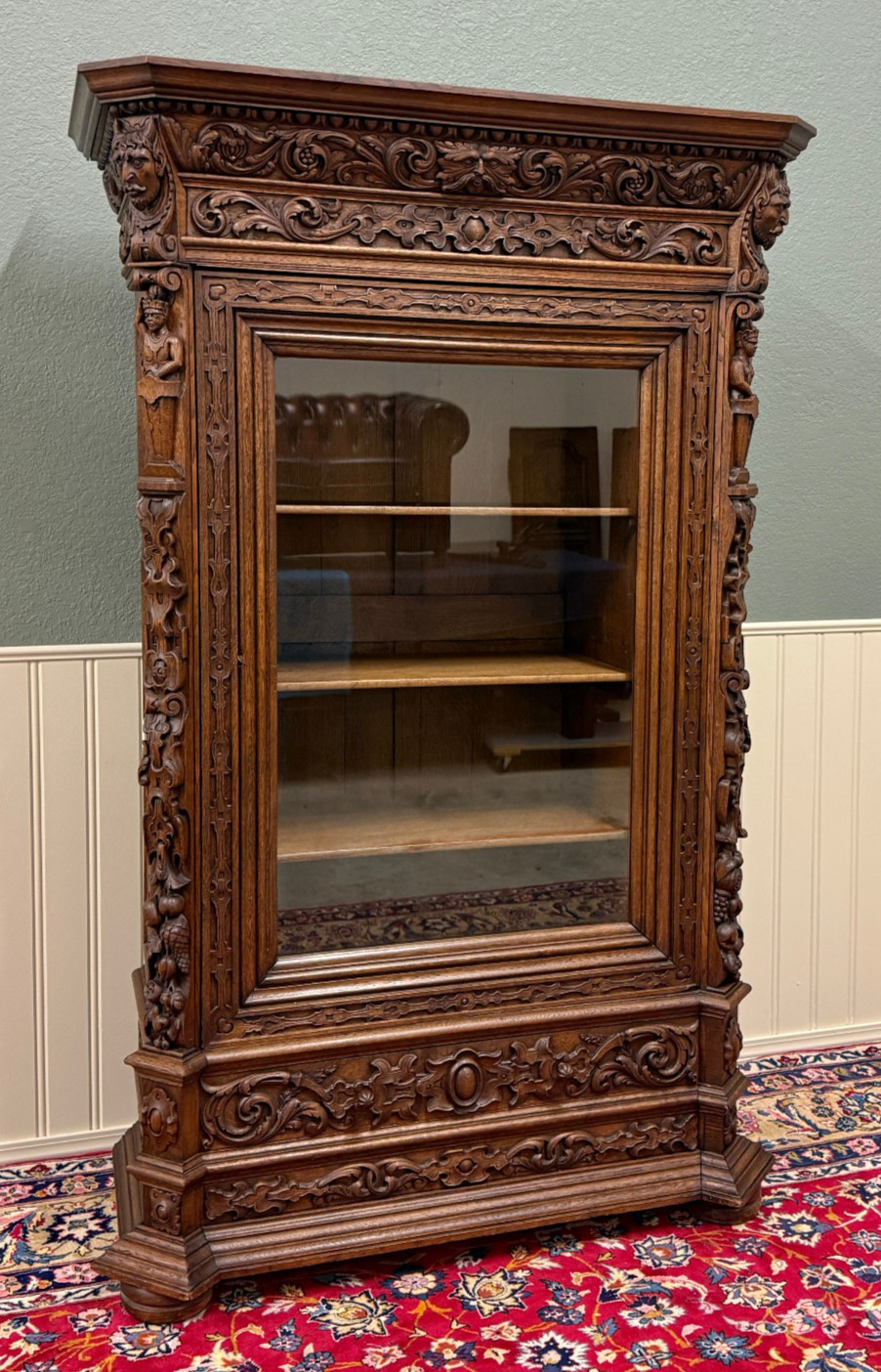 Antique French Renaissance Revival Bookcase Cabinet Side Doors Oak c. 1880s