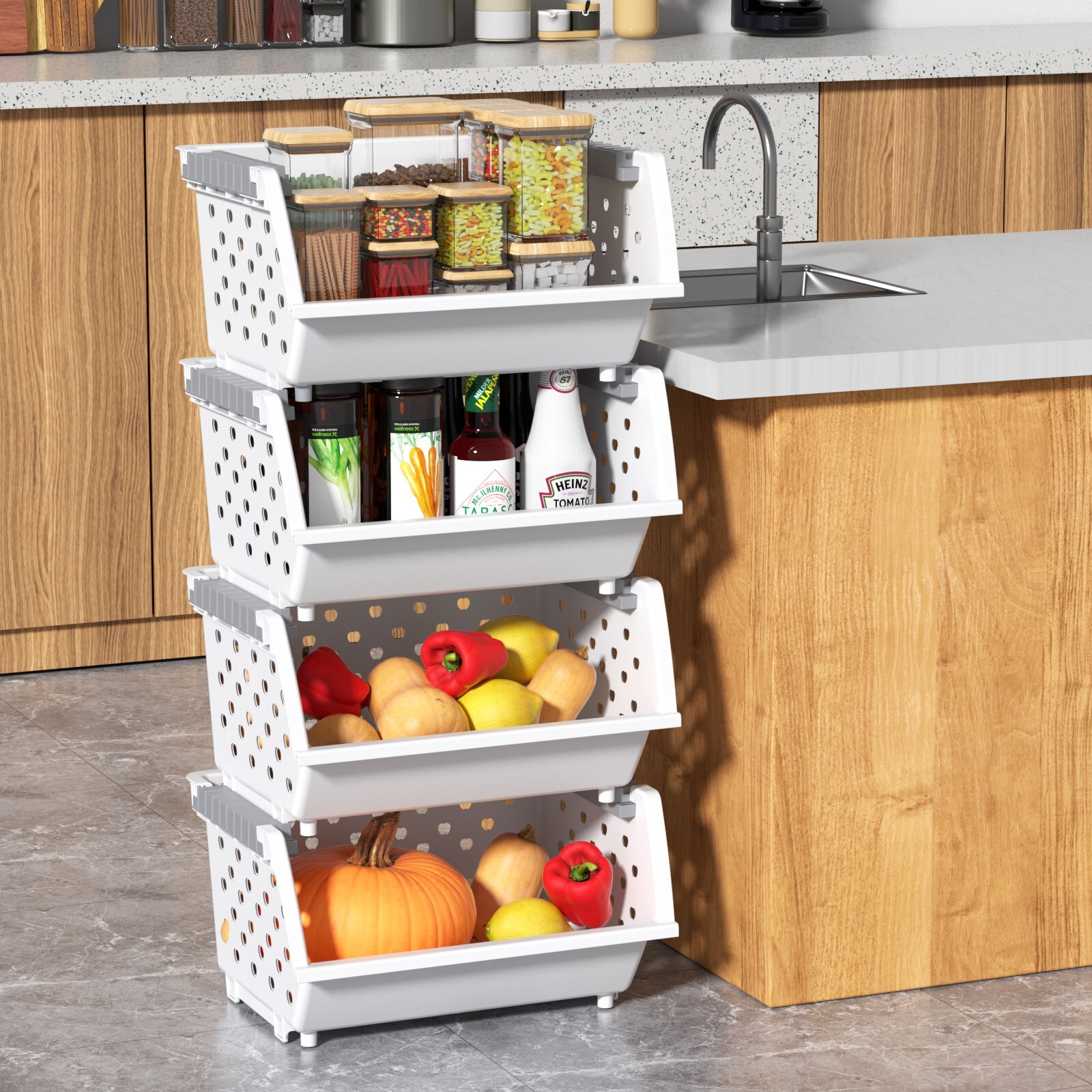 Cand Stackable Plastic Bins - 4 Packs White Large Plastic Stackable Storage Bins