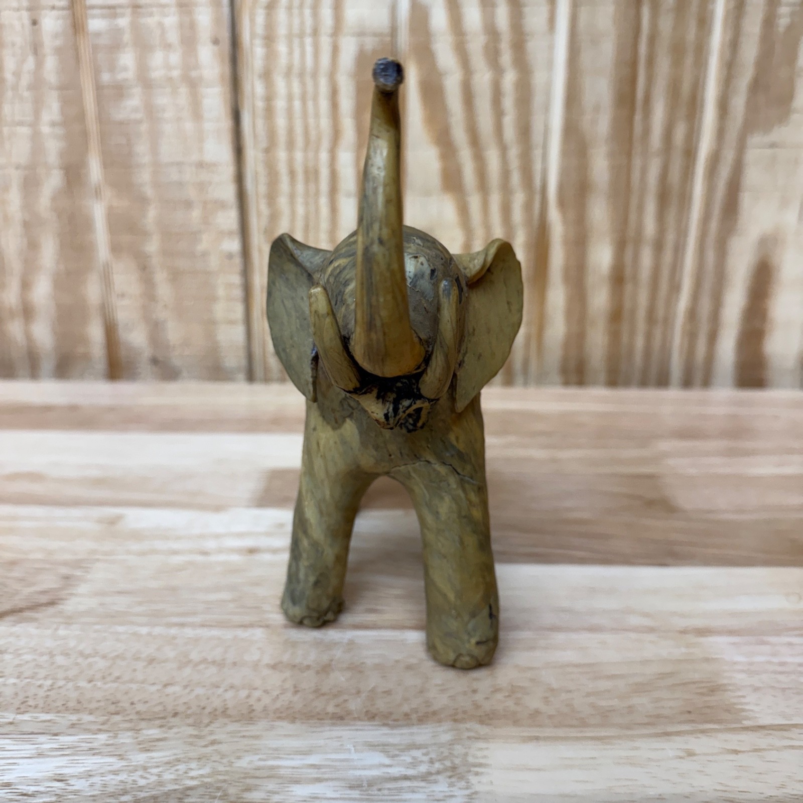 1960s VTG Handmade Crushed Oyster Shell Elephant Folk Art With Trunk Up 7" Tall