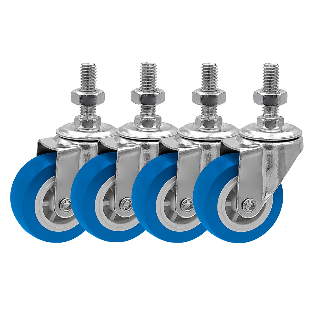 4 Pack 2 Inch Stem Caster Swivel Blue Polyurethane Caster Wheels