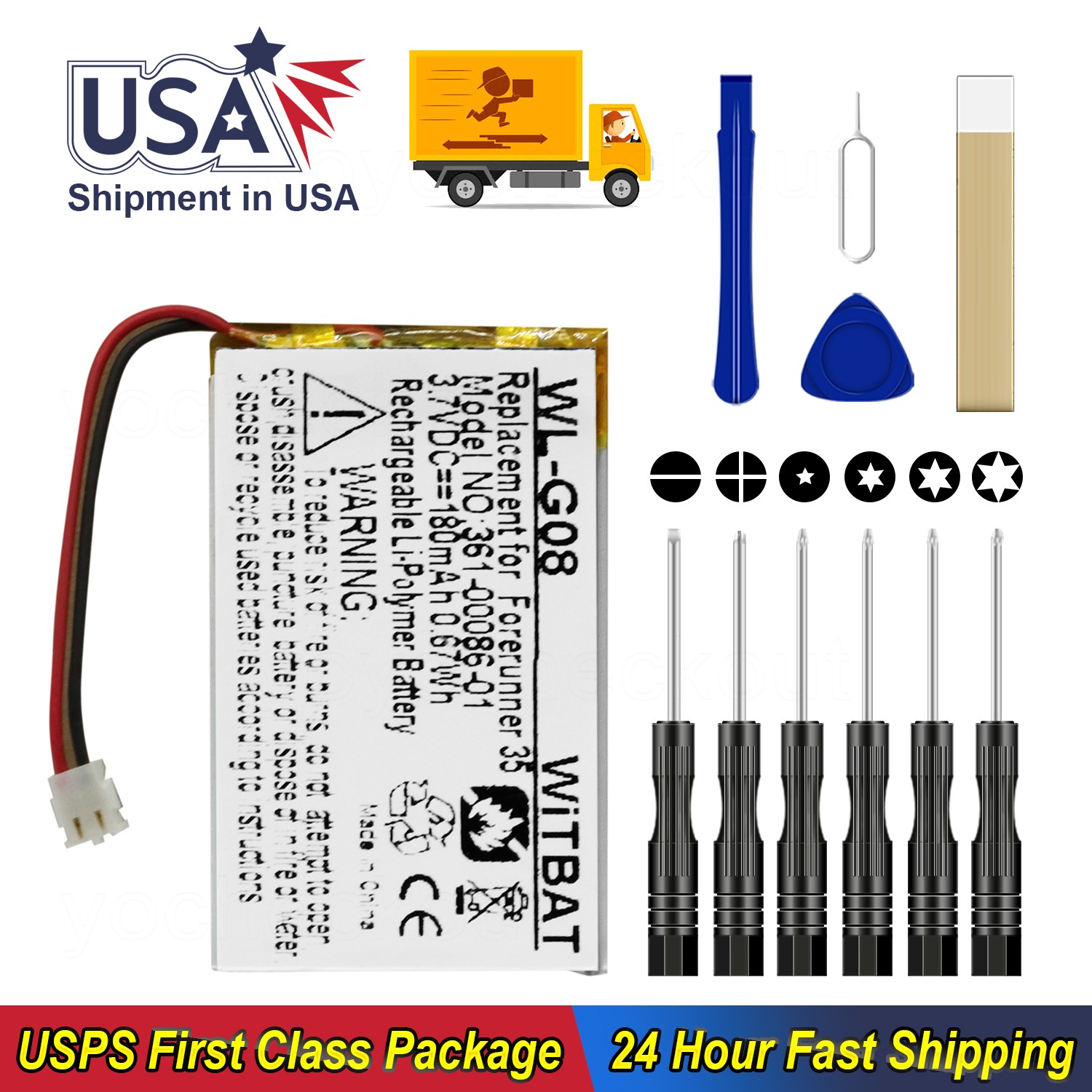 361-00086-01 Battery with Tool For Garmin Forerunner 235 Sports Vivoactive 4S