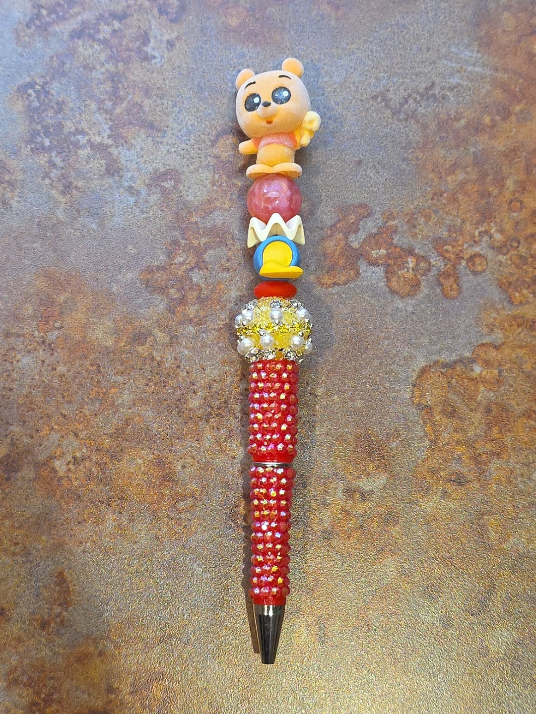 Disney Doorables Beaded Character Pen Winnie the Pooh Flocked Handmade