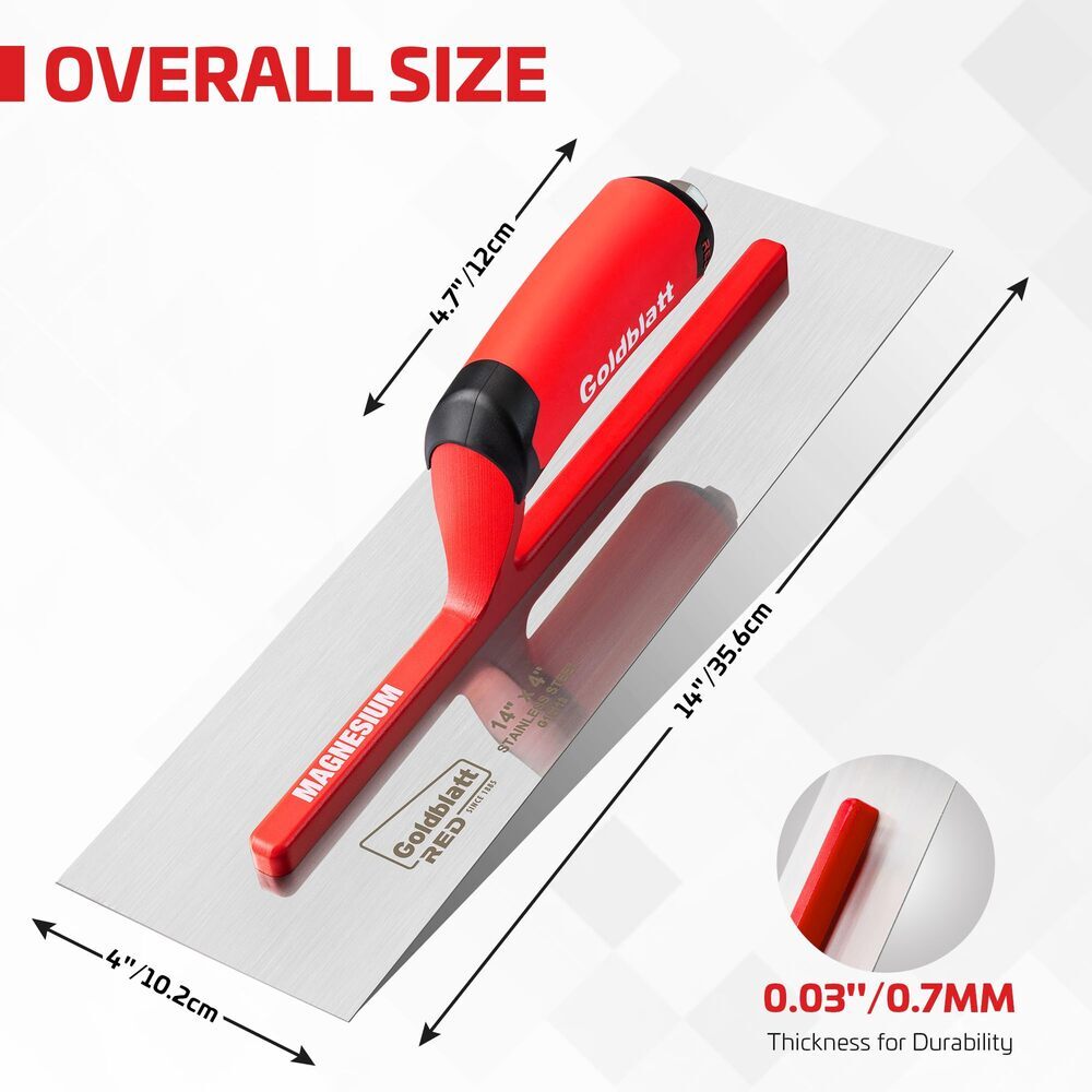 Goldblatt 14"x4" Drywall Trowel Stainless Finishing Masonry Trowel Beveled Blade