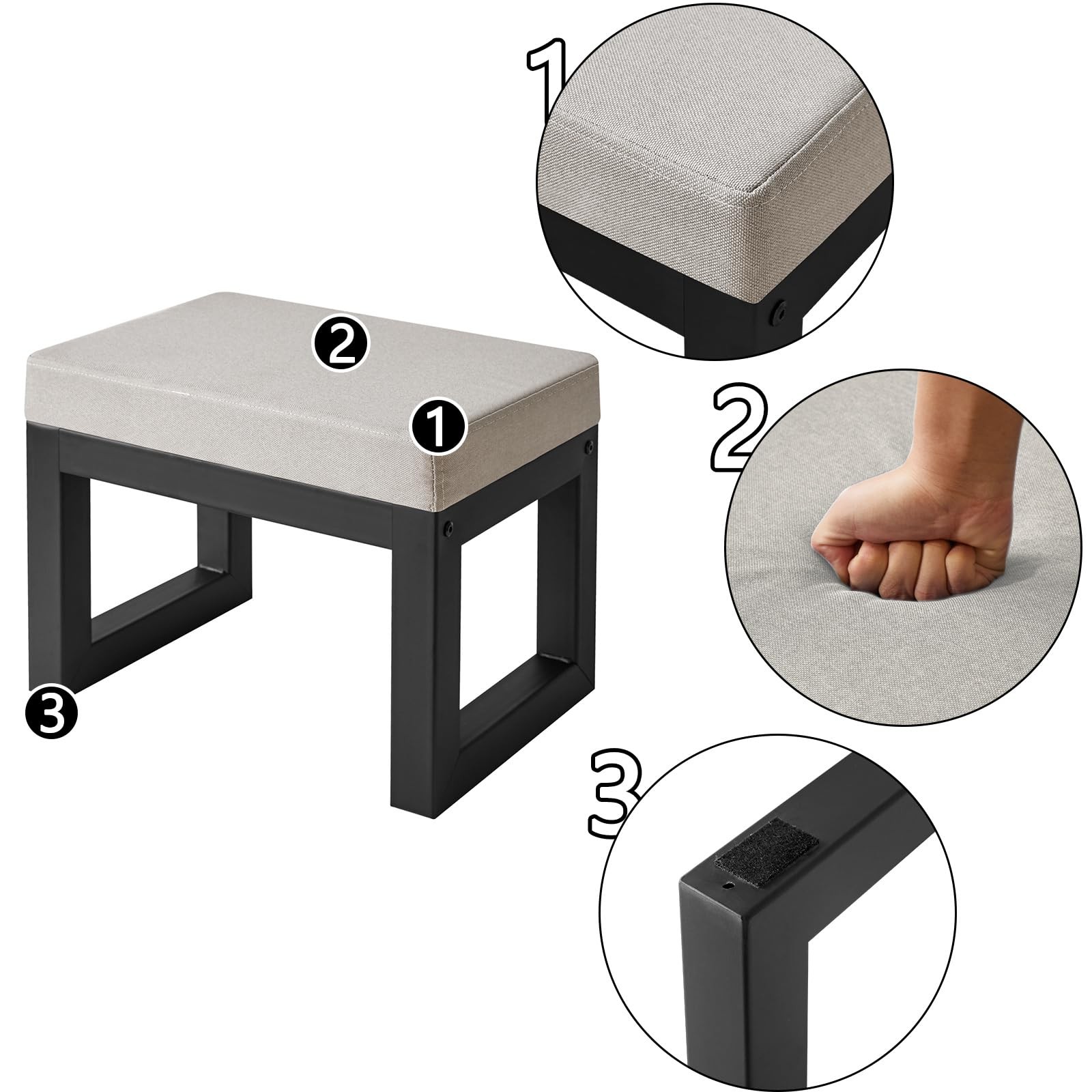 16 Inch Small Foot Stool Ottoman, Rectangle Linen Foot Rest with Padded Seat ...