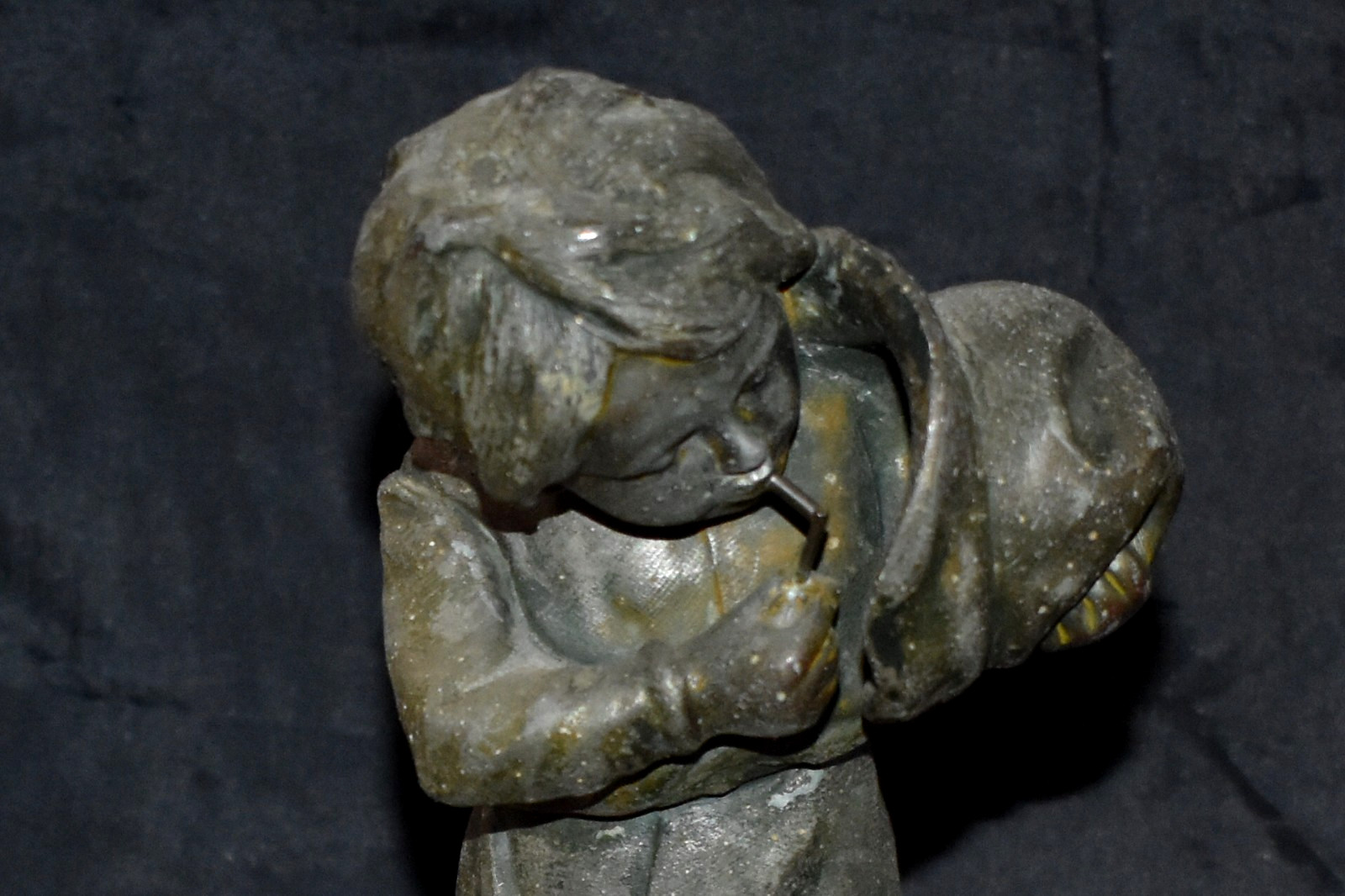 Antique "A BEGINNER" Hollow Metal Spelter ? Sculpture 11.25”T