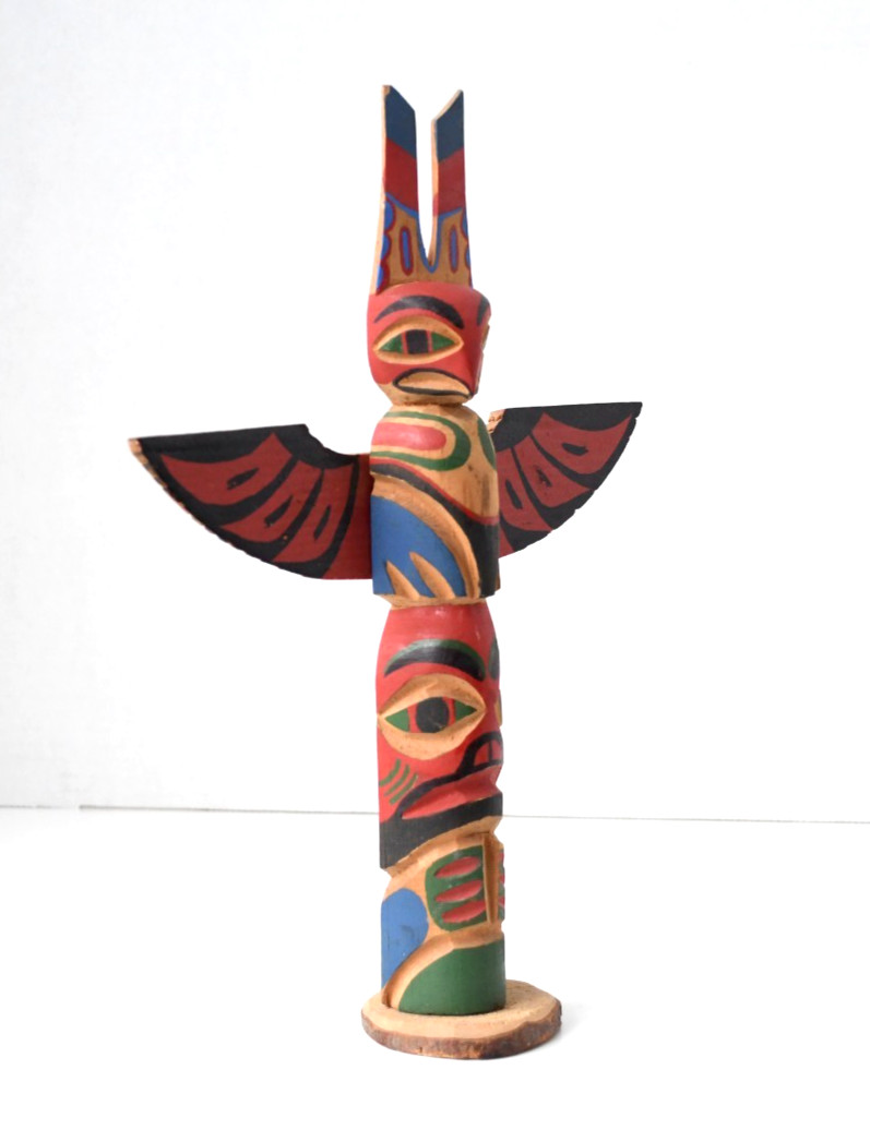 Vintage PWC Cedar Totem Pole Thunderbird Human 1960's 8x5