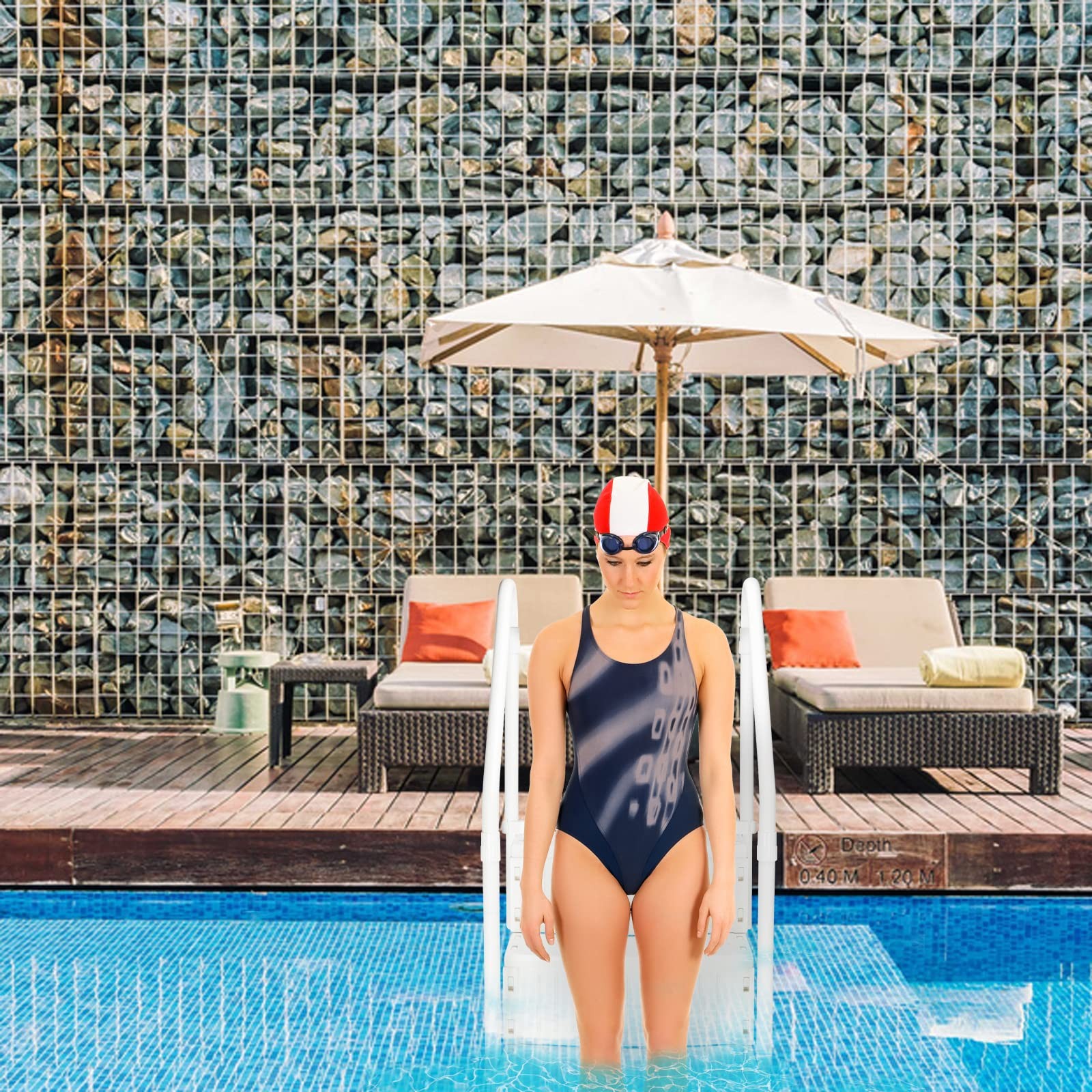 Heavy-Duty Swimming Pool Ladder 4 Step Above Ground with Handrails White