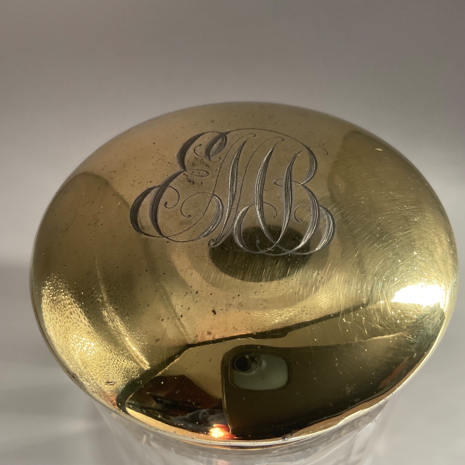 Antique London Gilt Sterling Silver Cut Glass Dresser Jar 1909 Norman Marshall