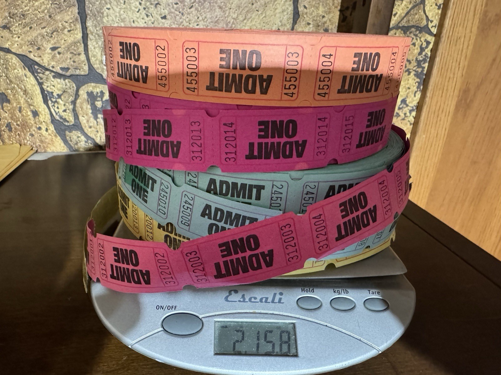 Single Admit One Event Party Carnival Flat Raffle Tickets Assorted Colors