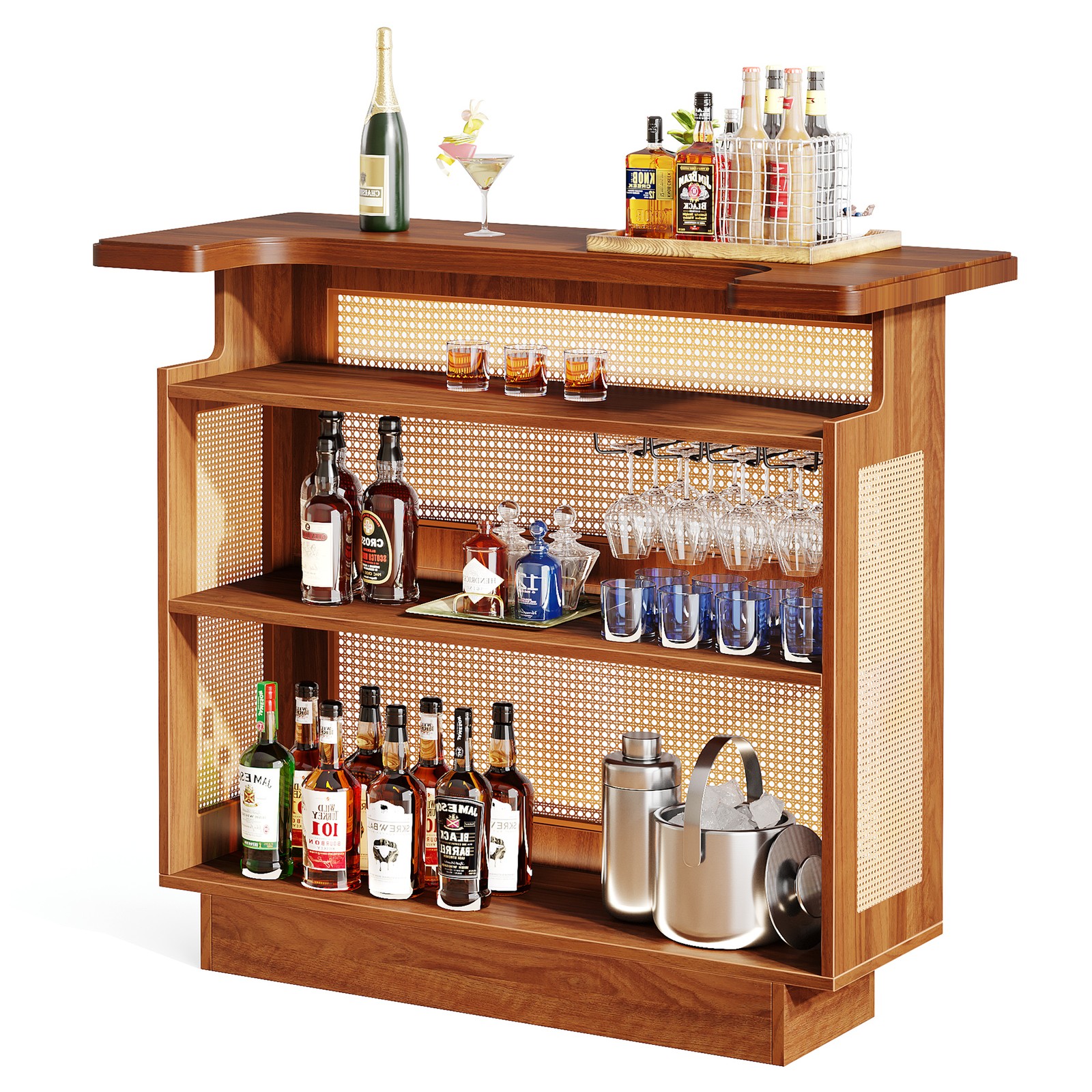 Home Bar Unit, 4-Tier Liquor Bar Table Mini Bar with Wine Racks and Glass Holder