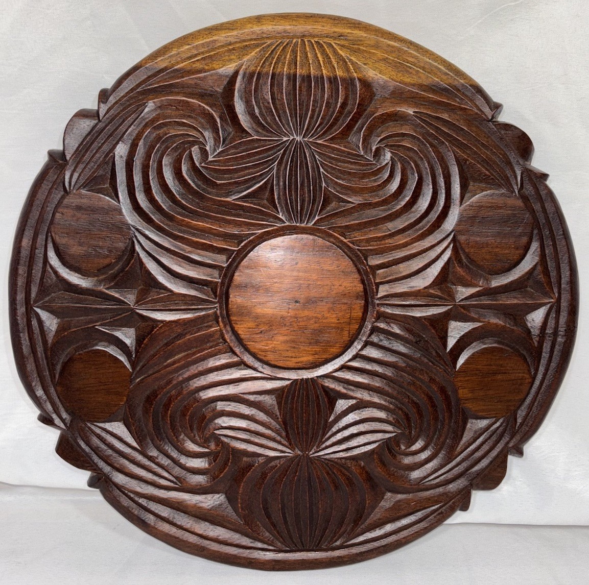 Vintage African? Folk Art Hand Carved Wood Table Top Tray Wall Art 19.25"D