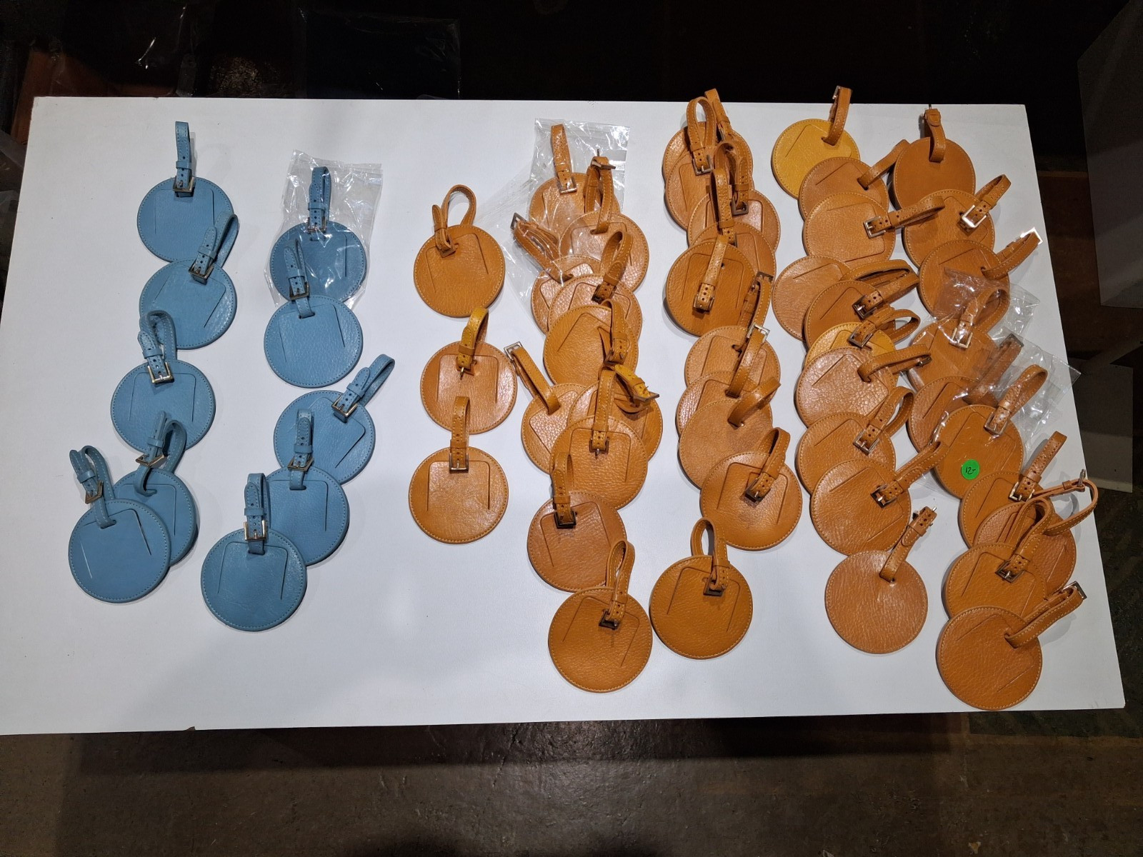 Lot of 116 Round Leather Luggage Tags w Buckle with ID Window