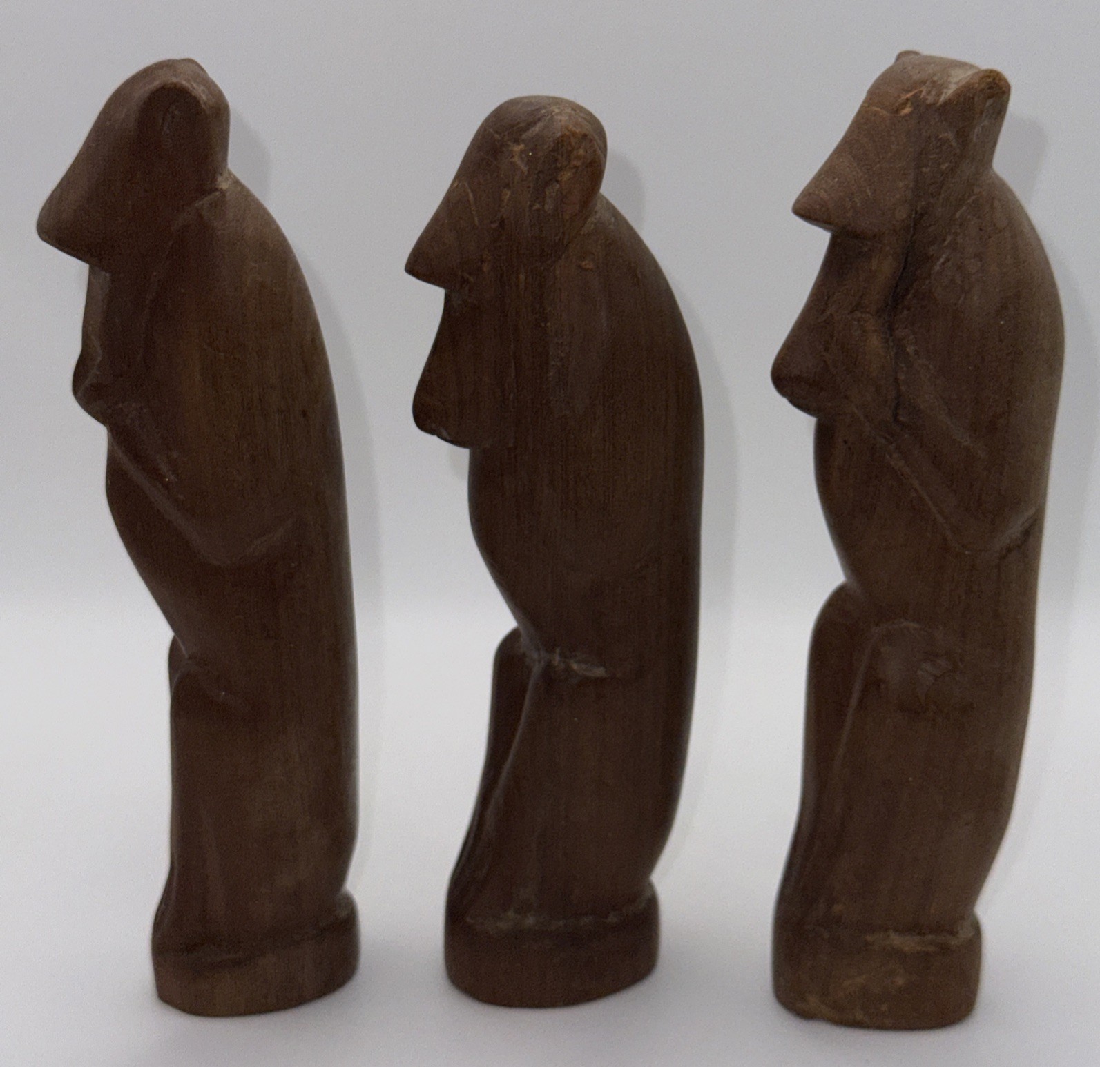 Vintage Carved African Iroko Wood See Hear Speak No Evil Monkeys