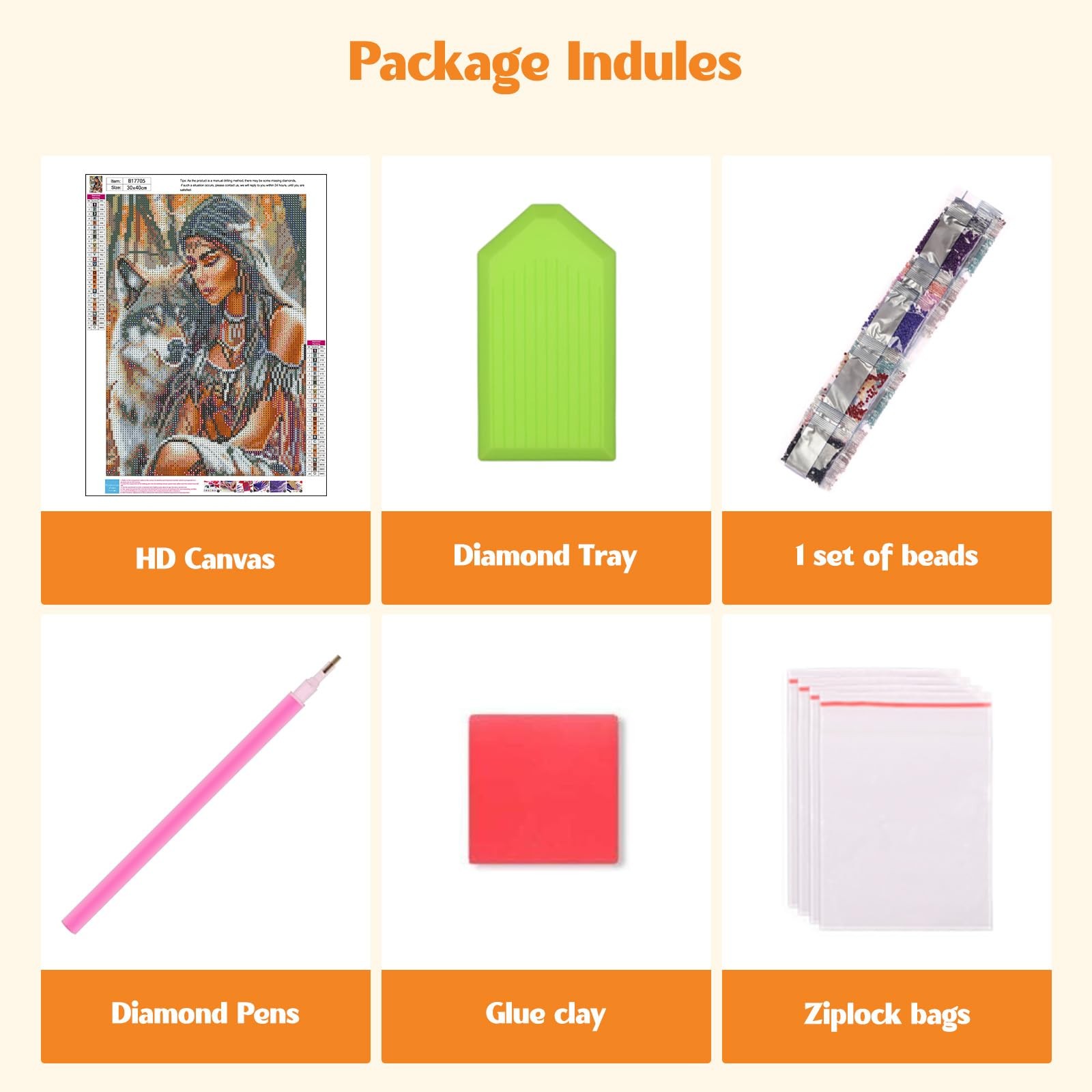 MISCER American Native Indian Woman Diamond Art Kits for Adults, Wolf