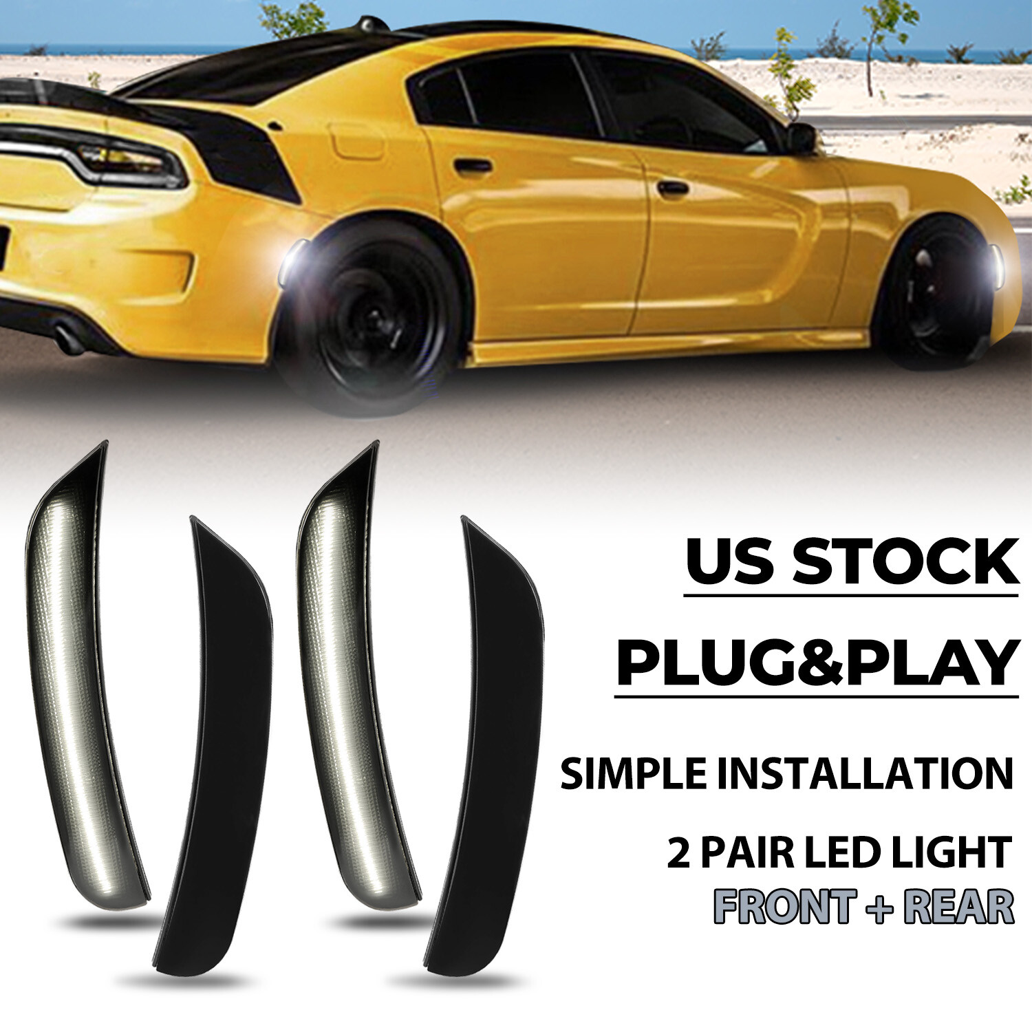 For 15-22 23 Dodge Charger R/T SXT SRT 4X Smoke Bumper LED Side Marker Lights