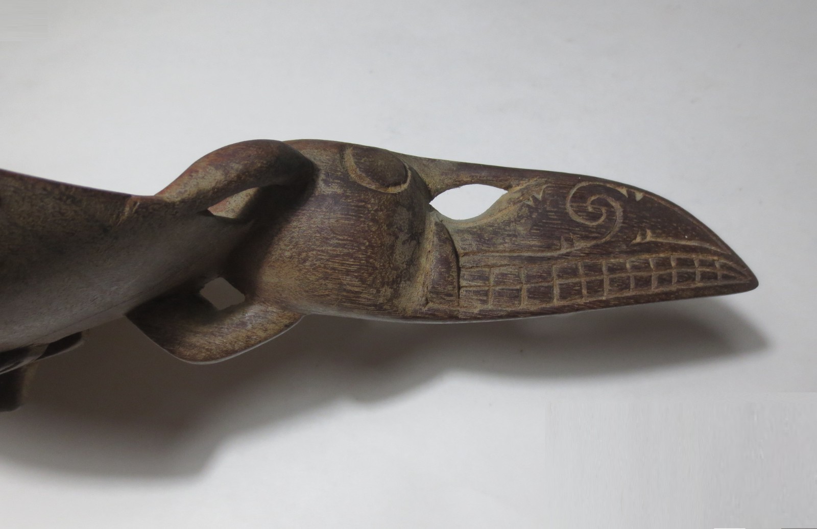 RARE! ANTIQUE! c1900 BORNEO "ASO DRAGON" CARVED WOOD BOWL w WEAVED RATTAN RIM