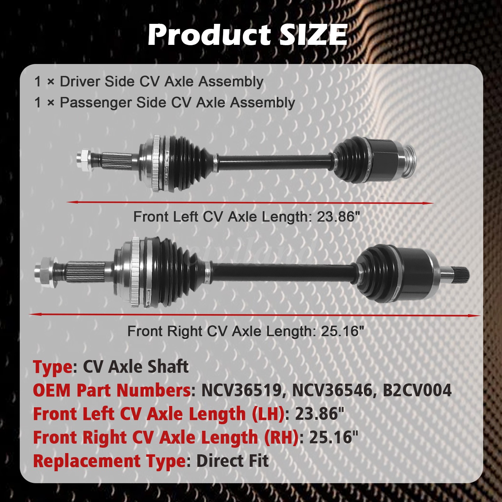 CV Axle Shaft Front Left & Right Set for Honda CR-V 2.0L Automatic 4WD 1997-2001
