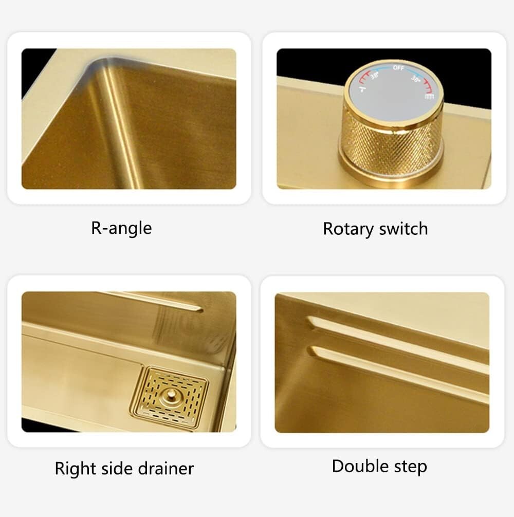 Flying Rain Stainles Steel Watefall Kitchen Sink w PullDown Faucet Gold 29.5INCH