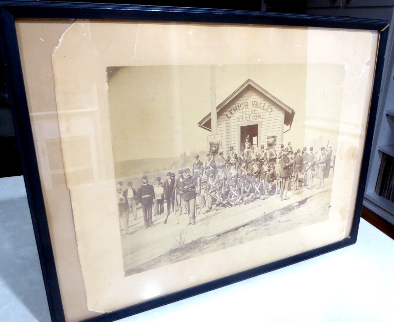 1872 Lehigh Valley Railroad Station Indian Wars Soldiers 11 x 8 1/2" Photo
