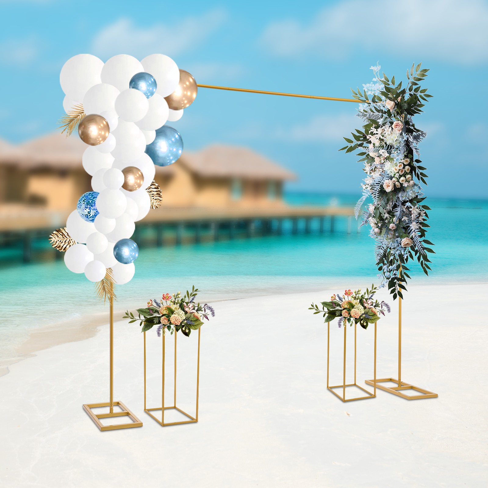 Gold Metal Wedding Stand Balloon Stand with Flower Stands Background Decoration